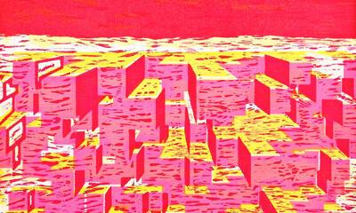 Stephanie Gildemyn, CMYK (selectie uit de reeks met 256 werken), 2004-2018, inkt op papier, houtsnedetechniek, elk werk 30 x 34, 6 cm