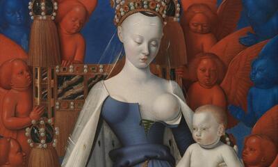 Jean Fouquet, Madonna omringd door serafijnen en cherubijnen, 1454-1456, olieverf op paneel, 92 x 83,5 cm KONINKLIJK MUSEUM VOOR SCHONE KUNSTEN ANTWERPEN, INV. 132 KMSKA,