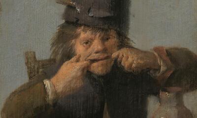 Adriaen Brouwer, Jongen die een bek trekt, olieverf op paneel, 13,7 x 10,5 cm