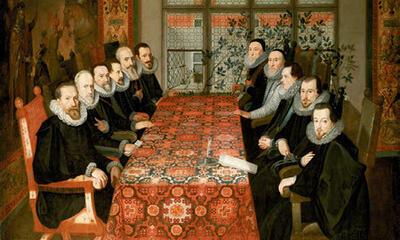  De ondertekening van het Verdrag van Londen in 1604 (Karel van Arenberg als derde in de linkse rij), ca; 1604, olieverf op doek, 