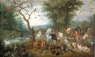 Musée de Flandre - De Odyssee van de dieren, Jan I Brueghel, Dieren op weg naar de Ark van Noach, olieverf op paneel Szepmuveszeti Muzeum, Boedapest.