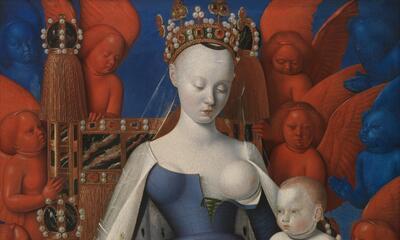 Jean Fouquet, Madonna omringd door serafijnen en cherubijnen, Mayer van den Bergh, olieverf op paneel, 