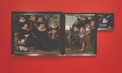 Holland, Reünie van drie fragmenten van Frans Hals, Portret van de familie Van Campen, ca. 1623-1625, olieverf op doek Links: Portret van de familie Van Campen in een landschap, 151 x 163,6 cm, TOLEDO MUSEUM OF ART Midden: Kinderen uit de familie Van Campen met een bokkenwagen, 152 x 107,5 cm, KONINKLIJKE MUSEA VOOR SCHONE KUNSTEN VAN BELGIË, BRUSSEL Rechts: Portret van een jongen uit de familie Van Campen, 54 x 47,4 cm, PRIVÉCOLLECTIE