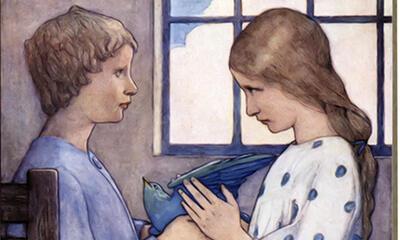 The Blue Bird about to Fly' door Frederick Cayley Robinson in The Blue Bird Methuen, Londen,1911.