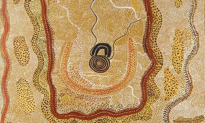 Water man at Kalpinypa , Johnny Warangkula Tjupurrula (ca. 1925-2001), 1973, Papunya, Western Desert, Northern Territory, Australia