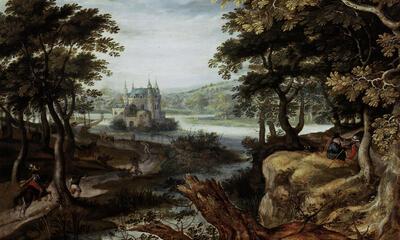 Roelandt Savery, Landschap met een kasteel, rond 1590, olieverf op paneel, Musée départemental de Flandre, Cassel 