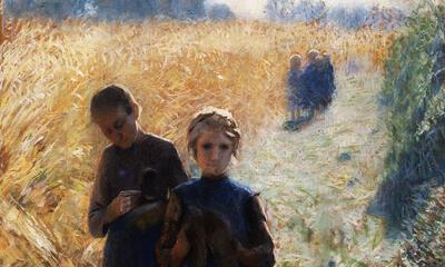 Emile Claus, Meisjes in het veld, 1892, pastel op papier,