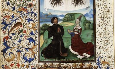 Willem Vrelant, Miniatuur met Karel de Stoute en lsabella van Bourbon.