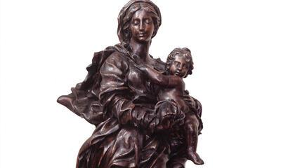 Jean Del Cour, Maria met Kind, gepolychromeerd eikenhout, Musée d'Ansembourg, Luik