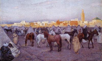 Théo Van Rysselberghe, Kamp voor Marrakech of Paardenmarkt in Marrakech, 1888, Doek,