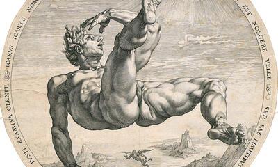 Hendrick Goltzius naar Cornelis Cornelisz. van Haarlem, Icarus, gravure. Maniërisme