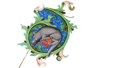 Wenceslasbijbel, vol. II, detail wolf, 1403. Museum Plantin-Moretus, Antwerpen