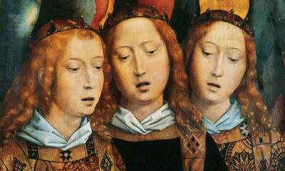 Hans Memling, Christus met Musicerende engelen, middenpaneel,