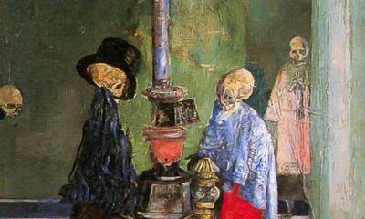 James Ensor, Squelettes voulant se chauffer, 1889