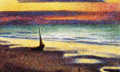 Georges Lemmen (Schaarbeek, Brussel, 1865-Ukkel, Brussel,1916), Het strand in Heist, ca. 1891-1892. Olieverf op hout, Brussel, Parijs