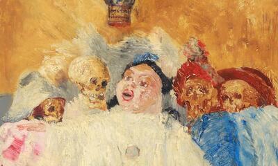 James Ensor, Pierrot en skeletten, 1905