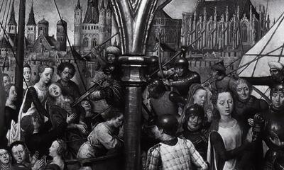 Hans Memling, detail uit het Ursulaschrijn, ca. 1489. (Brugge, Memlingmuseum).