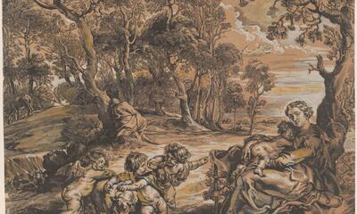Prent van Christoffel Jegher naar Peter Paul Rubens, Rust tijdens de vlucht naar Egypte, inv.nr. 11136-1, foto: d/arch, Collectie KMSKA - Vlaamse Gemeenschap (public domain) 