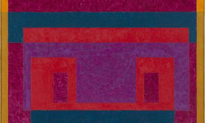 Josef Albers, 2 Yellow, 2 Red, Cadmiums and Blue around Violet Center , 1947