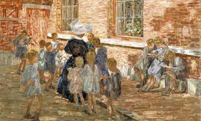 Jenny Montigny, Meisjesschool te Deurle, s.d., olieverf op doek, 80 x 120 cm, collectie mudel Deinze