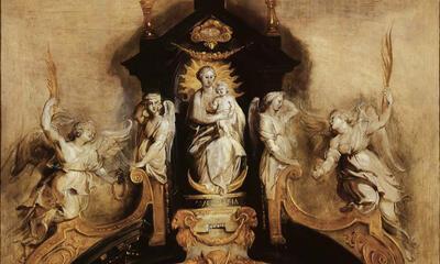 Peter Paul Rubens (1577-1640), Ontwerp voor de bekroning van het hoofdaltaar in de Antwerpse jezuïetenkerk, ca. 1617. Olieverf op paneel. lnventarisnummer: S. 194. Het Rubenshuis, Antwerpen