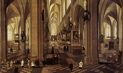 Pieter Neeffs de Oude, Interieur van de kathedraal van Antwerpen.  Schilderkunst na de val van Antwerpen.