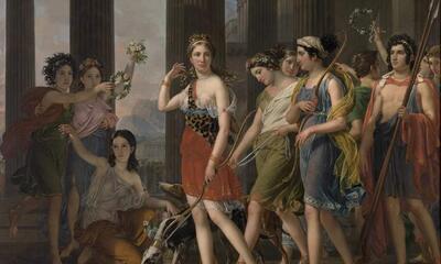 Joseph Paelinck, 'De schone Anthia begeeft zich aan het hoofd van haar gezellinnen naar de tempel van Diana in Efeze', ca. 1820 , MSK Gent