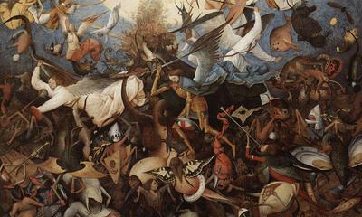 Pieter Bruegel (1525/30-1569), De val der opstandige éngelen (detail: Hellemonsters), 1562. Dieren als model - Het dier in de Vlaamse schilder- en beeldhouwkunst
