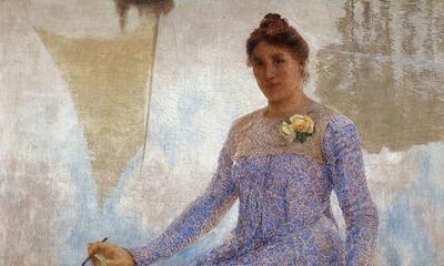 Emile Claus (Sint-Eloois-Vijve 1849 - Astene 1924), Portret van Mevrouw Anna de Weert, 1899, De Vlaamse impressionisten