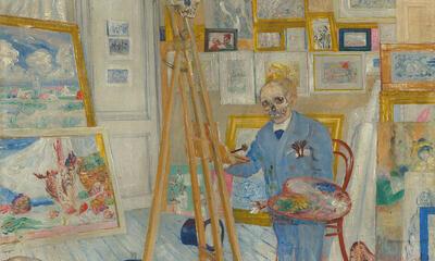 James Ensor (1860-1949). Het schilderend geraamte. 1896. Hypocrisie en ijdelheid in het profane portret.