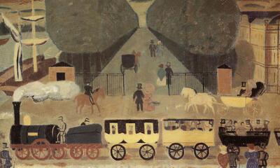 Gust de Smet (Gent 1877-Deurle 1943). Eerste trein in de Groendreef te Brussel. 1934/35. De wererld van trein en station.
