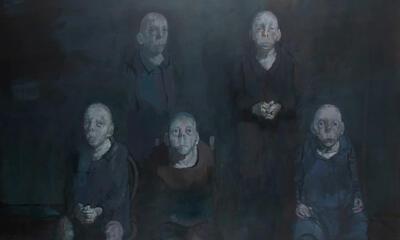 Jean Rustin, 5 personnages, acrylique sur toile, 113×146 cm, 1990