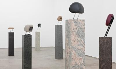 Nina Beier, Real Estate, 2013. Head rest, synthetic leather, aluminium and granite. Courtesy of the artist and Standard (Oslo). Photo: Vegard Kleven 