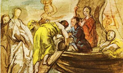 Jacob Jordaens, Het Schip van Odysseus, vóór zijn vertrek, door Calypso bevoorraad 