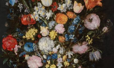Jan I Breughel - Bloemenvaas met varkensbrood en edelstenen