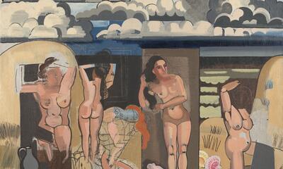 Jean Brusselmans, Strandgezicht met baadsters, ca. 1935, olieverf op doek