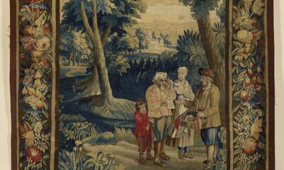 'De brilverkoper', atelier Van Verren, Oudenaarde, na 1698, wol en zijde (Grand Curtius, Ville de Liège)