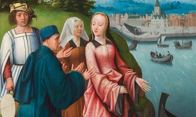 Goossen van der Weyden, Dimpna en haar gezellen staan op het punt in te schepen, ca 1505
