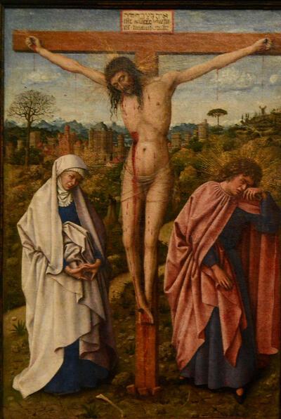 Atelier van Jan van Eyck, De Kruisiging, ca. 1420-1440, olieverf op paneel, 43 x 26 cm