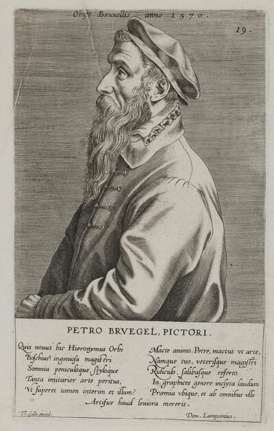 Toegeschreven aan Johannes Wierix, Portret van Pieter Bruegel I, burijngravure