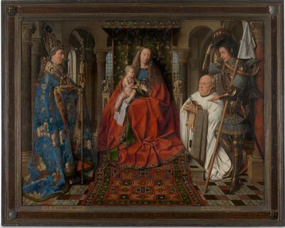 Jan van Eyck, Madonna met kanunnik Joris van der Paele, 1436, olieverf op paneel, 124,5 x 160 cm