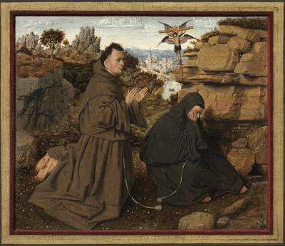 Jan van Eyck, Heilige Franciscus ontvangt de stigmata, ca. 1430-1432, olieverf op vellum op paneel, 12,7 x 14,6 cm