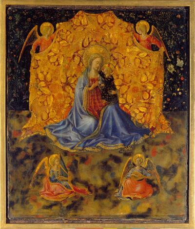 Benozzo Gozzoli, De Madonna met Kind en engelen, ca. 1449-1450, tempera op paneel, 34,7 x 29,4 cm