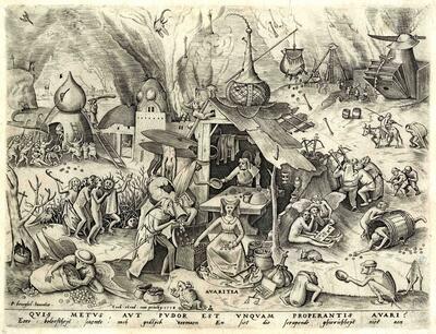 Pieter van der Heyden naar Pieter Bruegel I, De gierigheid (Avaritia) (De zeven hoofdzonden), burijngravure