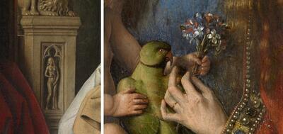 Jan van Eyck, Madonna met kanunnik Joris van der Paele (detail), 1436, olieverf op paneel, 124,5 x 160 cm