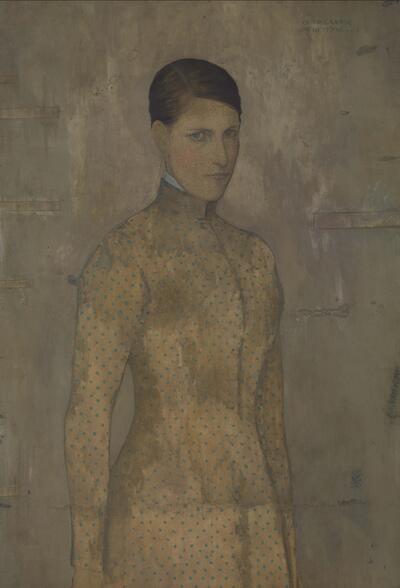 Gustave Van de Woestyne, Portret van Prudence De Schepper, de vrouw van de kunstenaar, 1910, aquarel en olieverf over potlood op papier, 998 x 680 mm Aangekocht op de Wereldtentoonstelling van Gent, 1913