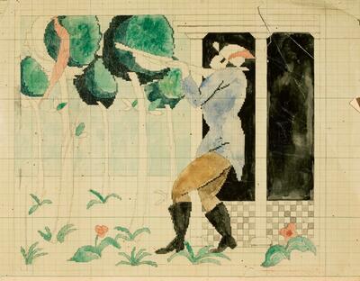 Gustave Van de Woestyne, ontwerp voor het wandtapijt De jager, potlood en aquarel