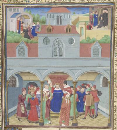 Jean Mansel, La Fleur des histoires (vol. 2) Zuidelijke Nederlanden, midden vijftiende eeuw Toegeschreven aan de Manselmeester KBR - ms. 9232, fol. 335v (detail)