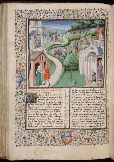 Jean Mansel, La Fleur des histoires Zuidelijke Nederlanden, midden vijftiende eeuw Toegeschreven aan de Manselmeester KBR - ms. 9231, fol. 120v