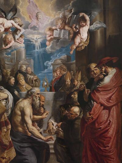 Peter Paul Rubens, Kerkelijke samenspraak over de realiteit van het heilig Sacrament, ca. 1609, olieverf op paneel, 309 x 241,5 cm SINT-PAULUSKERK, ANTWERPEN